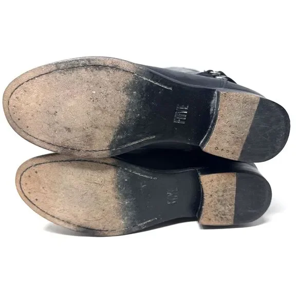 Frye Christie Tall Riding Boots Womens Sz 7.5 Black Leather 2 Buckles Equestrian - Picture 13 of 16